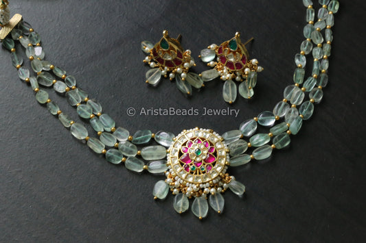 Real Fluorite & Fine Jadau Pachi Kundan Set