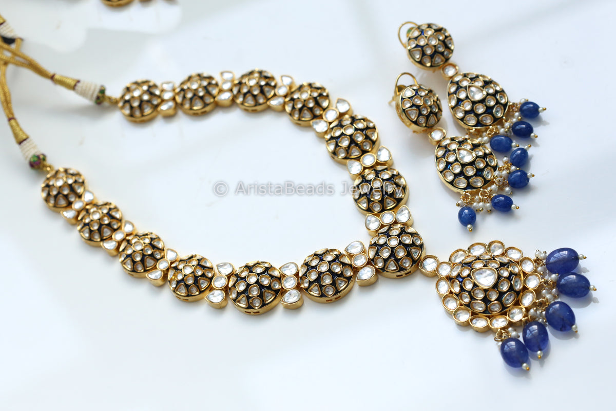 Premium Uncut Foil Kundan Polki & Enamel Set -Blue