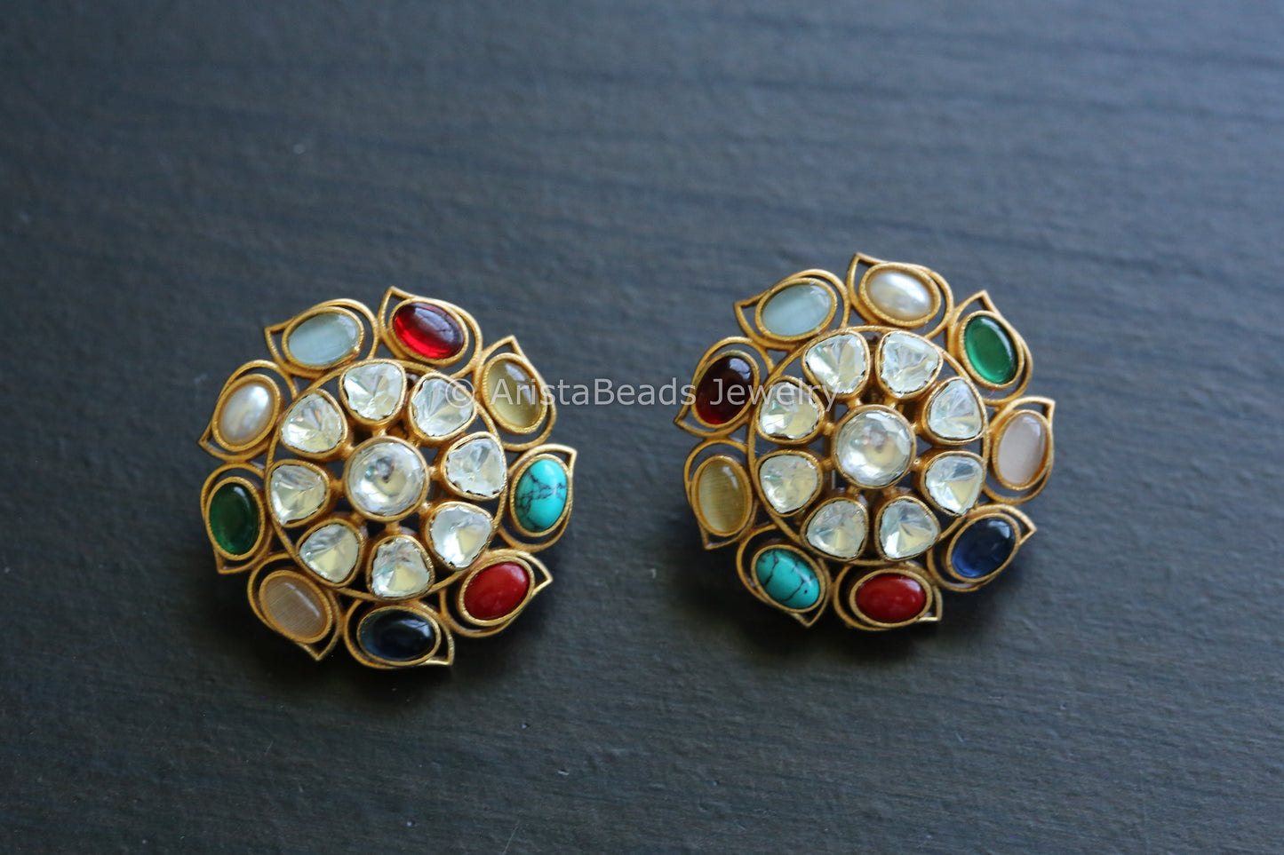 Navratan Polki Studs