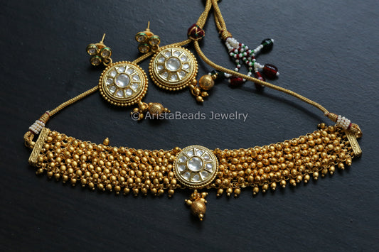 Gajra Style Pearl Necklace - Gold