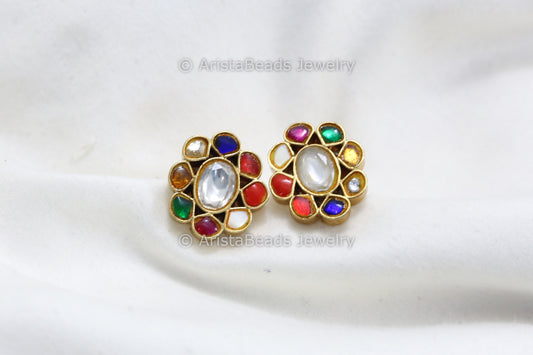 Small Jadau Navratan Studs