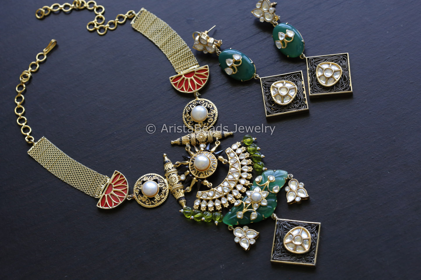 Contemporary Kundan Polki Dual Tone Necklace Set