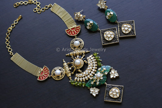 Contemporary Kundan Polki Dual Tone Necklace Set