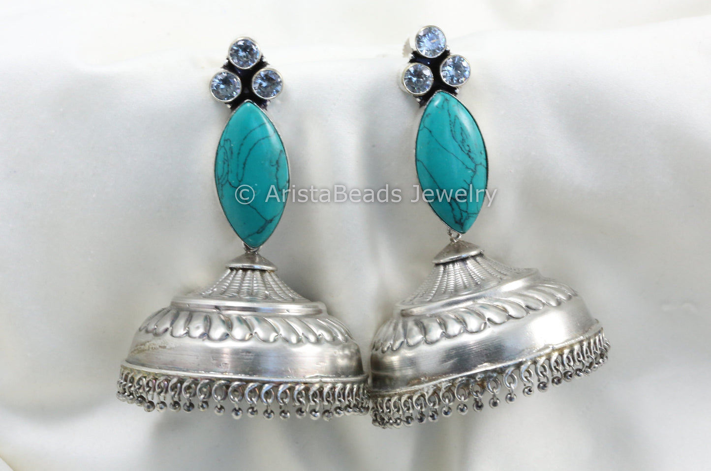 Jumbo Large Jhumka - Turquoise Clear