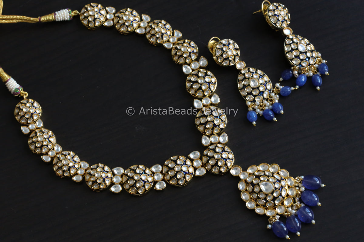 Premium Uncut Foil Kundan Polki & Enamel Set -Blue