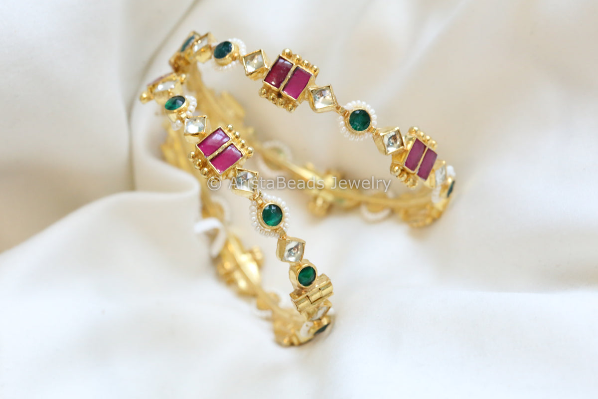 Multicolor Pachi Kundan Bangle Set (Openable 2.6)