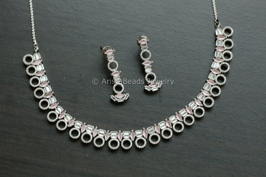Dainty Fine CZ Necklace Set - Pink