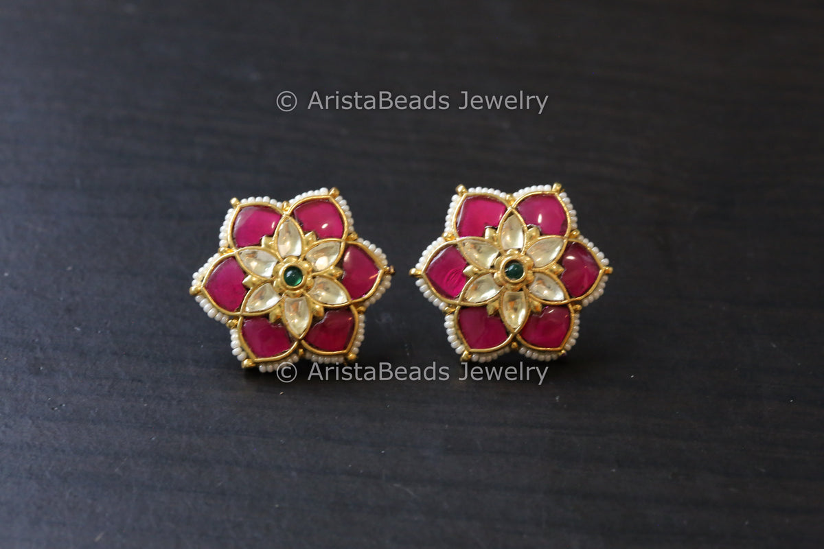 Pachi Kundan Studs - Ruby