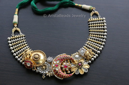 925 Sterling Silver Jadau Kundan Thusi Necklace