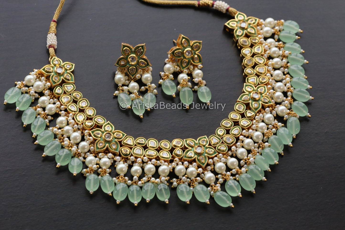 Premium Uncut Foil Kundan Polki & Enamel Set -Mint
