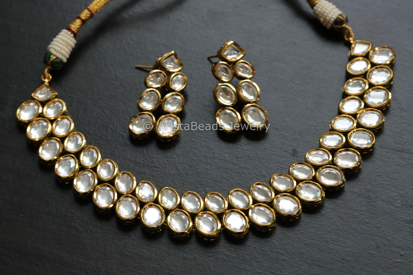 Premium Bikaneri Kundan Necklace Set - Oval