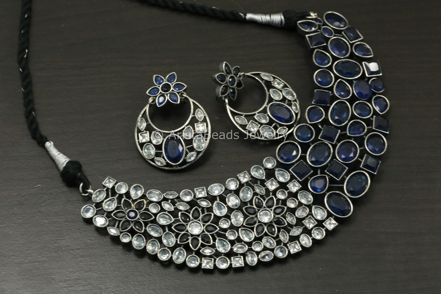 CZ & Monalisa Stones Necklace Set  - Blue Clear
