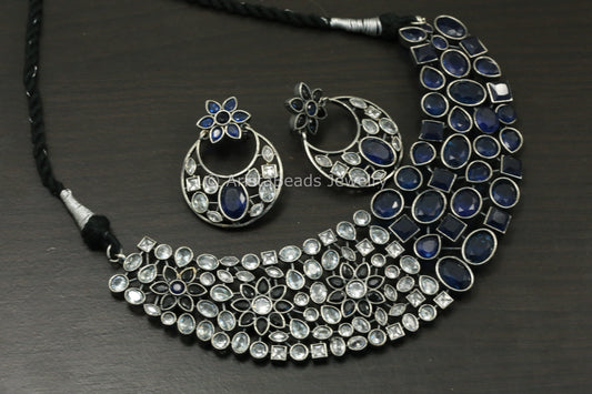CZ & Monalisa Stones Necklace Set  - Blue Clear