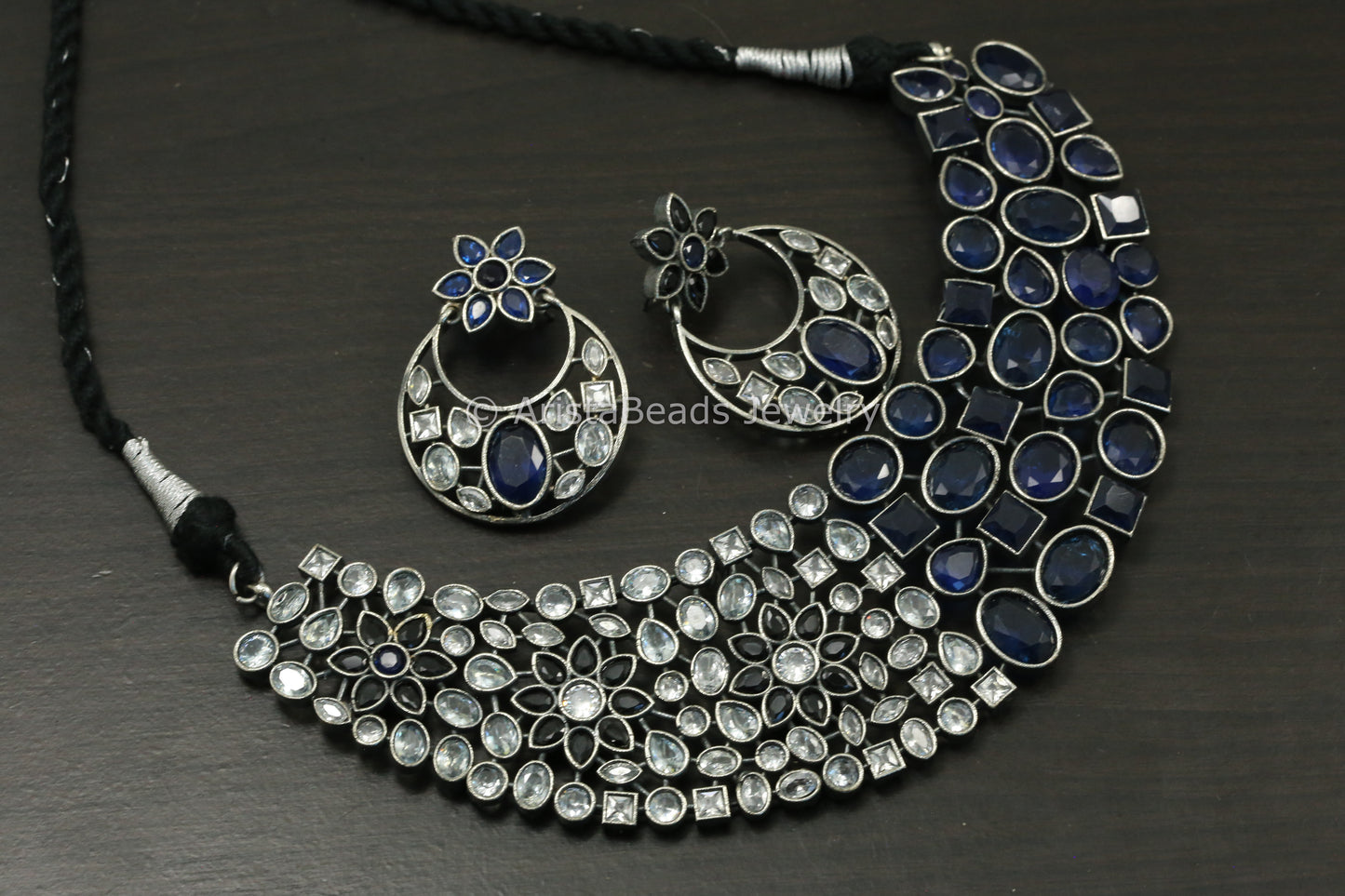 CZ & Monalisa Stones Necklace Set  - Blue Clear
