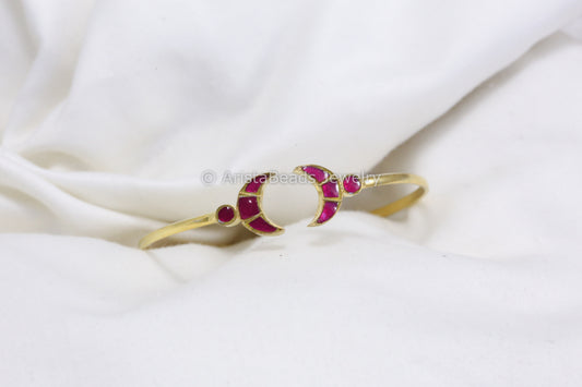 Adjustable Jadau Kundan Chand Bracelet - Ruby
