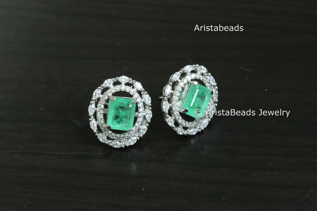 Premium Quality CZ Studs - Emerald Doublet Stone
