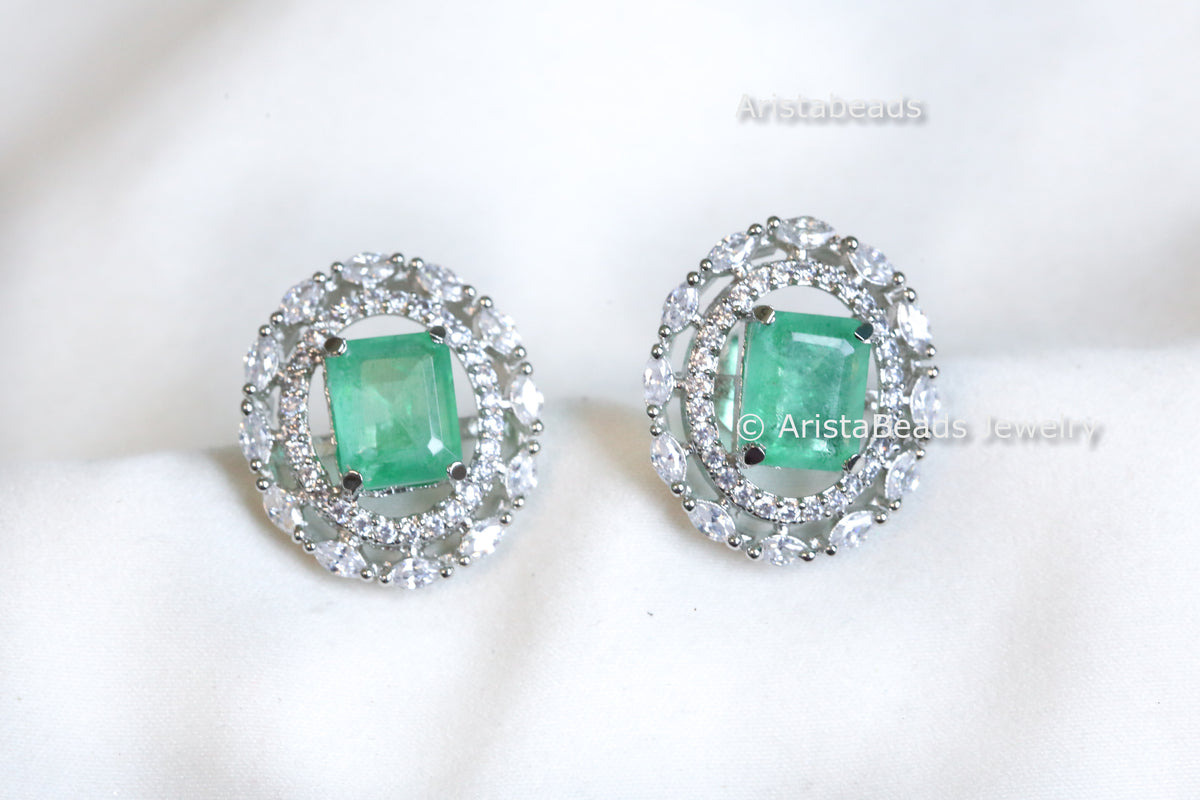 Premium Quality CZ Studs - Emerald Doublet Stone