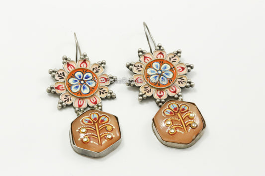 Enamel & Tanjore Work Earrings - Peach