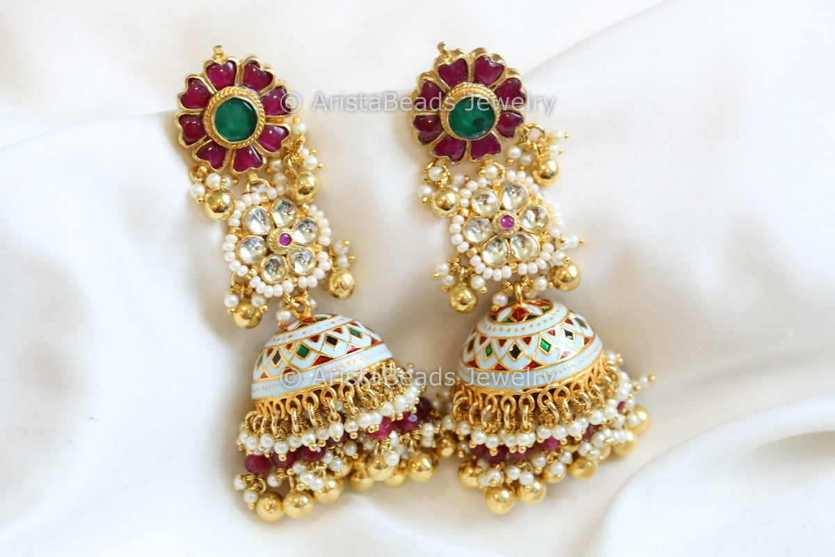 Pachi Kundan & Enamel Jhumka