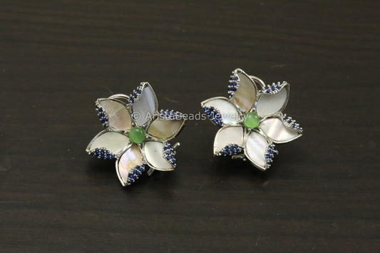 Large MOP & Blue CZ Studs