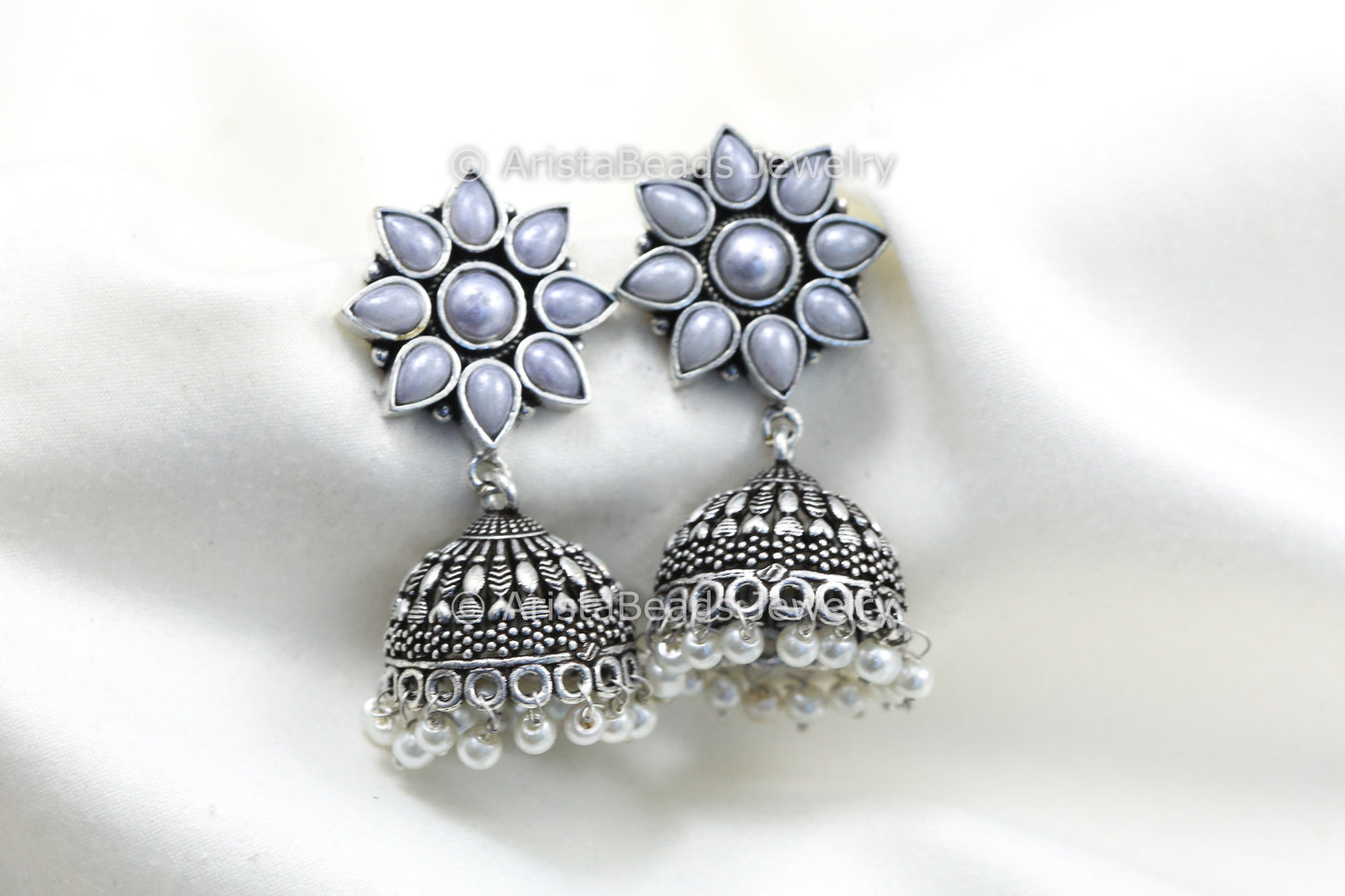 Oxidized Jhumka  - Pearl