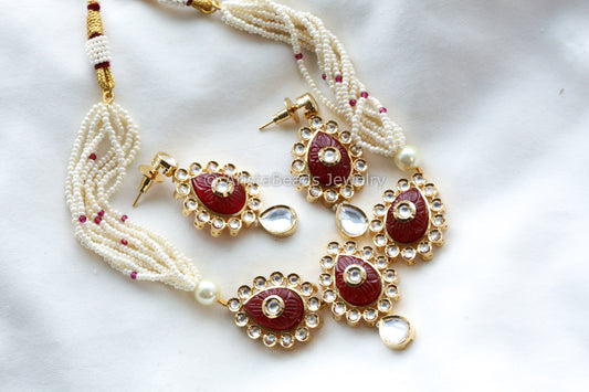 Dainty Uncut Foil Kundan Necklace/ Choker Set - Red