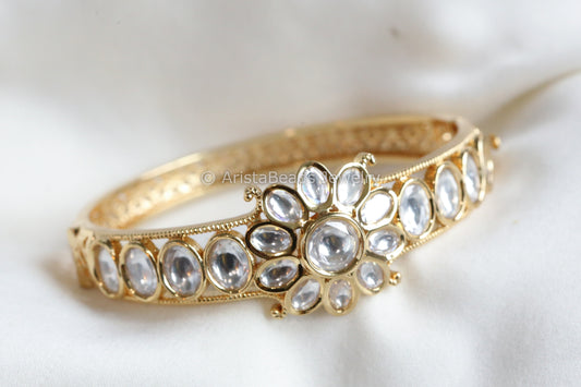 Dainty Uncut Kundan Gold Bracelet -Clear