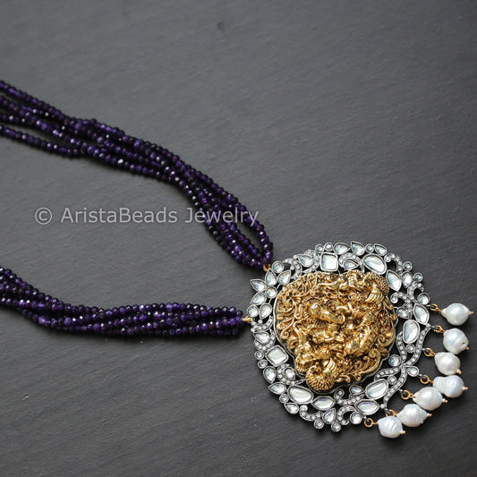 Victorian Kundan CZ Necklace - Purple