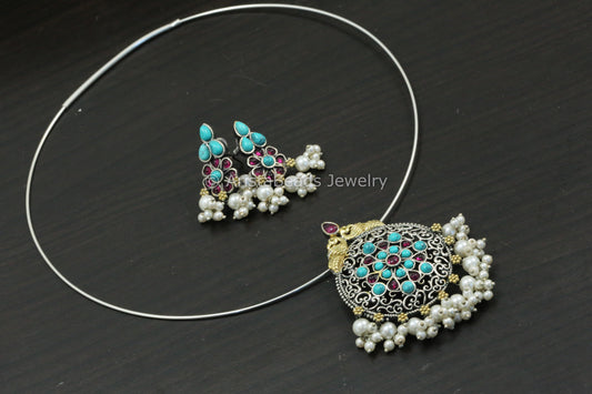 Silver Look Hasli Set - Turquoise Ruby