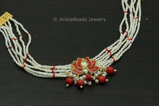 Dainty Coral Lotus Choker Necklace