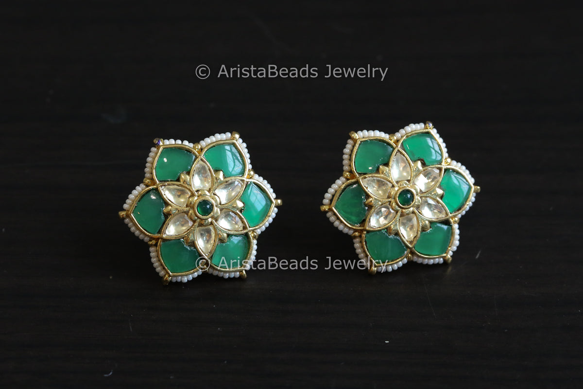 Pachi Kundan Studs - Green