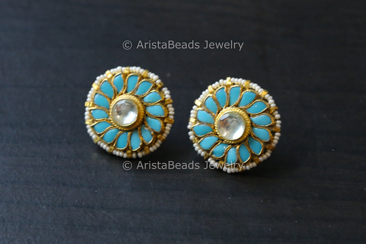 Pachi Kundan Studs - Turquoise