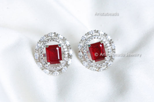 Premium Quality CZ Studs - Red Doublet Stone