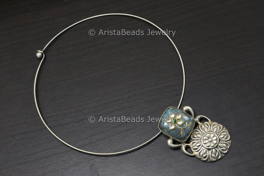 925 Silver Jadau Work Hasli Necklace - Labradorite