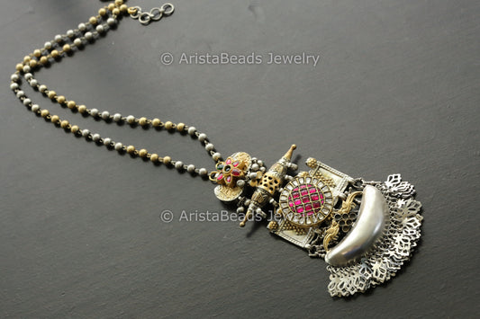 925 Sterling Silver Jadau Kundan Chain Necklace