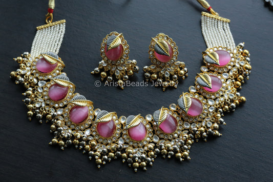 Designer Kundan Polki & Monalisa Stone Necklace Set