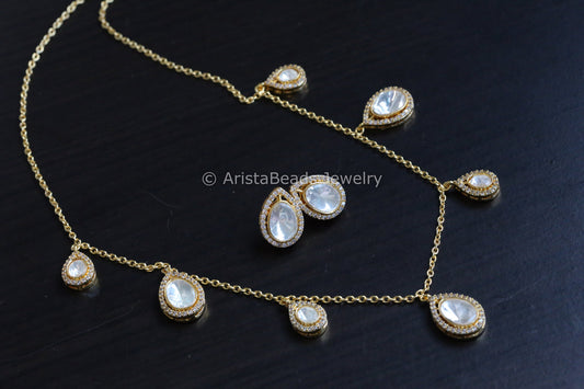 Dainty Kundan Moissanite Polki Necklace Set