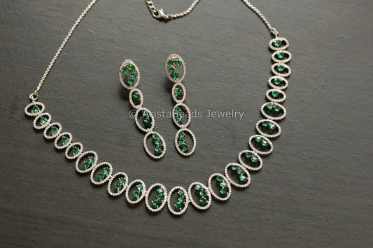 Dainty Fine CZ Work Necklace Set - Green