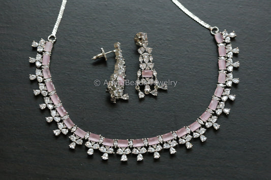 Premium Quality CZ Necklace Set - Pink & Clear