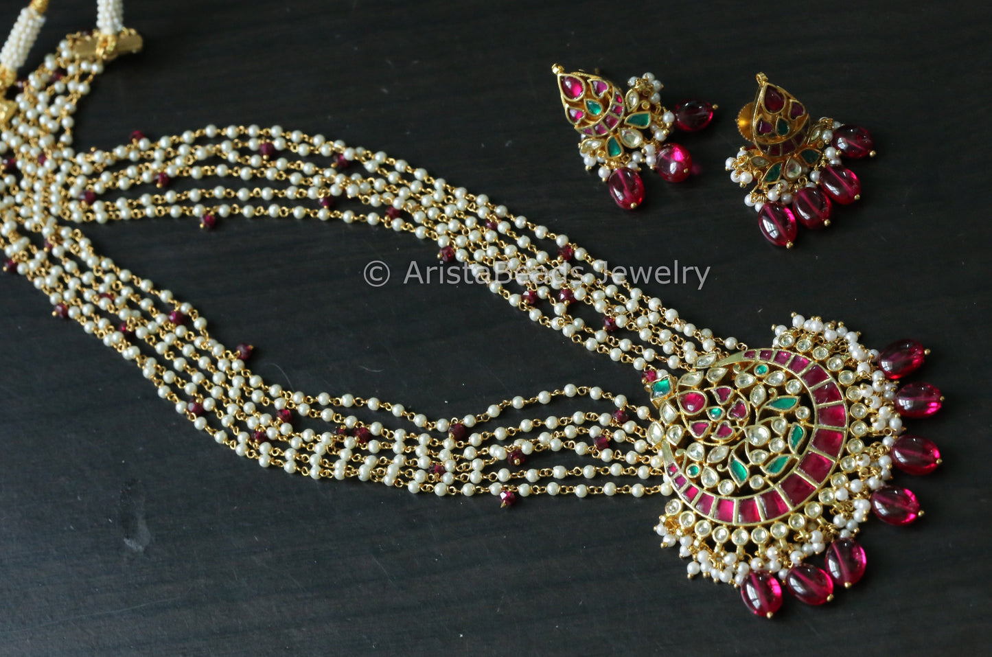 Jadau Pachi Kundan Necklace Set - Ruby