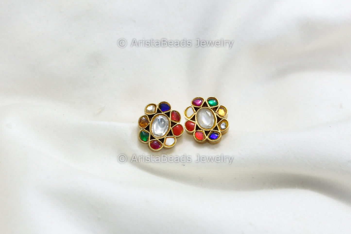 Small Jadau Navratan Studs