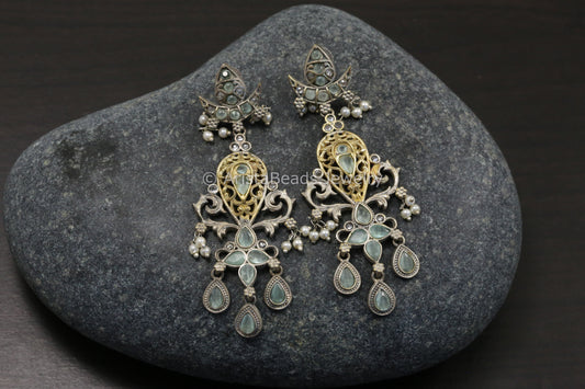 Dual Tone Mint Kundan Earrings