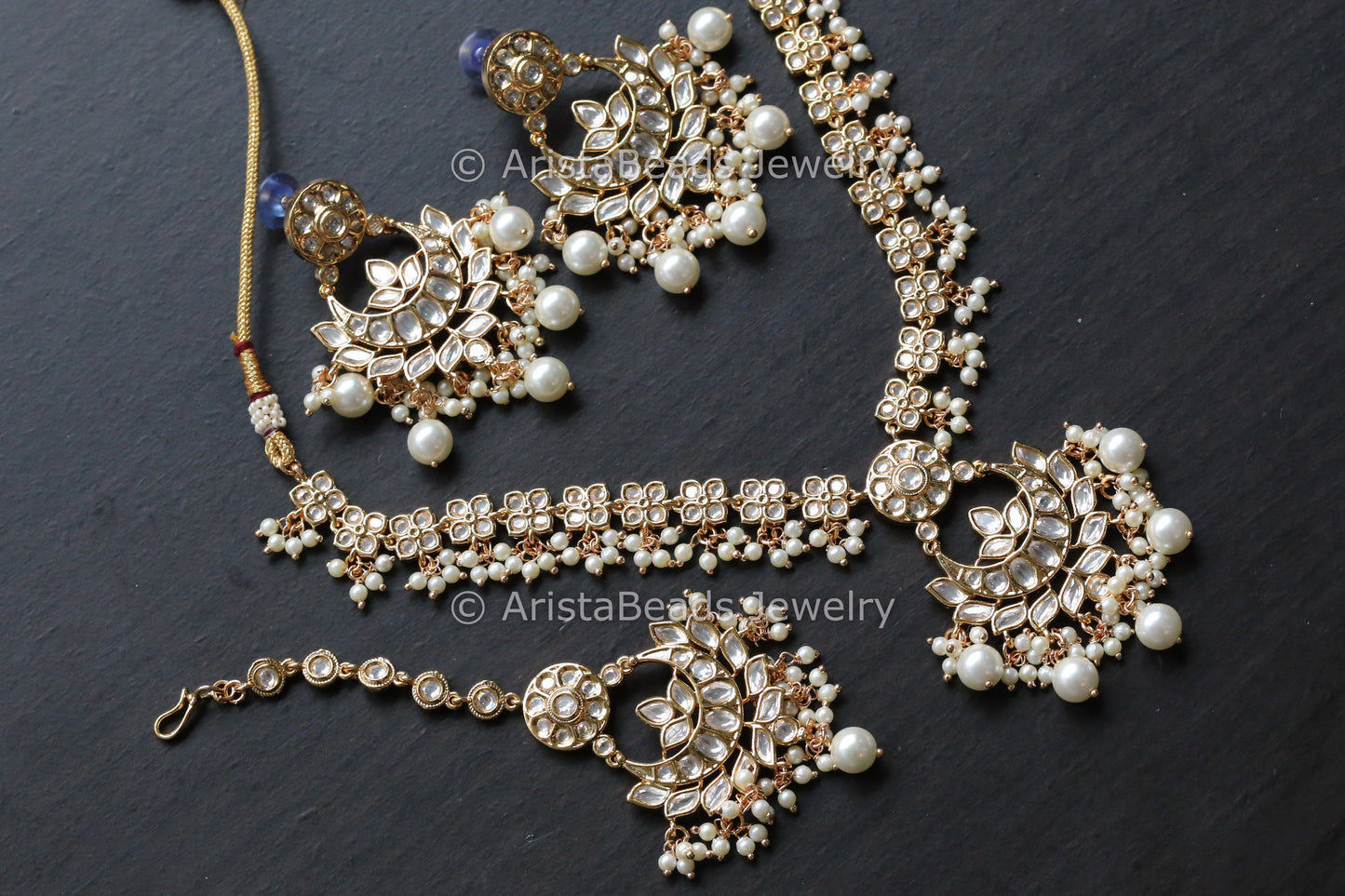 Jadau Polki Kundan Necklace Set With Teeka