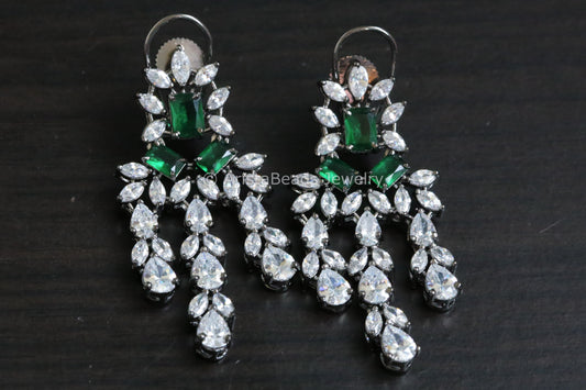 Contemporary Bottle Green CZ Earrings