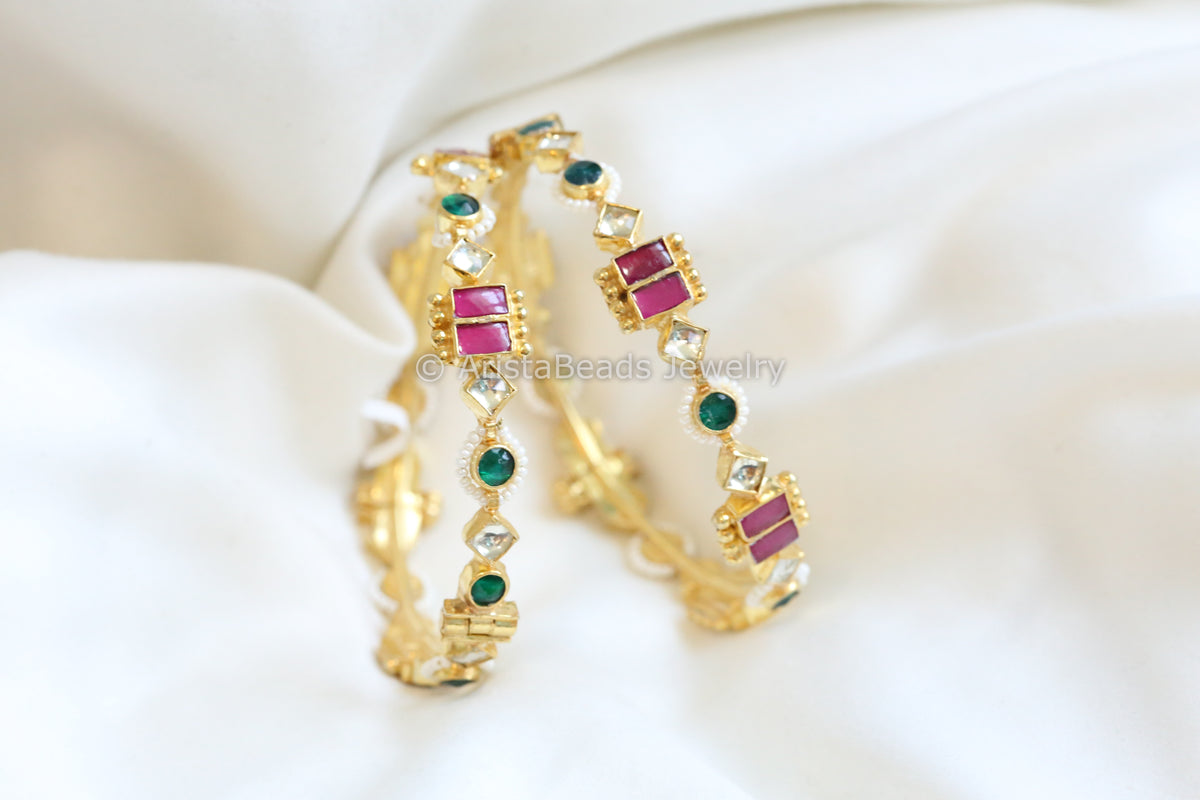 Multicolor Pachi Kundan Bangle Set (Openable 2.6)
