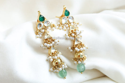 Dainty Pachi Kundan Aventurine Drop Jhumka