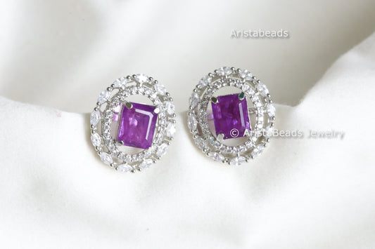 Premium Quality CZ Studs - Amethyst Doublet Stone