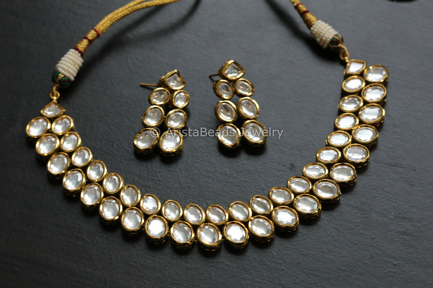 Premium Bikaneri Kundan Necklace Set - Oval