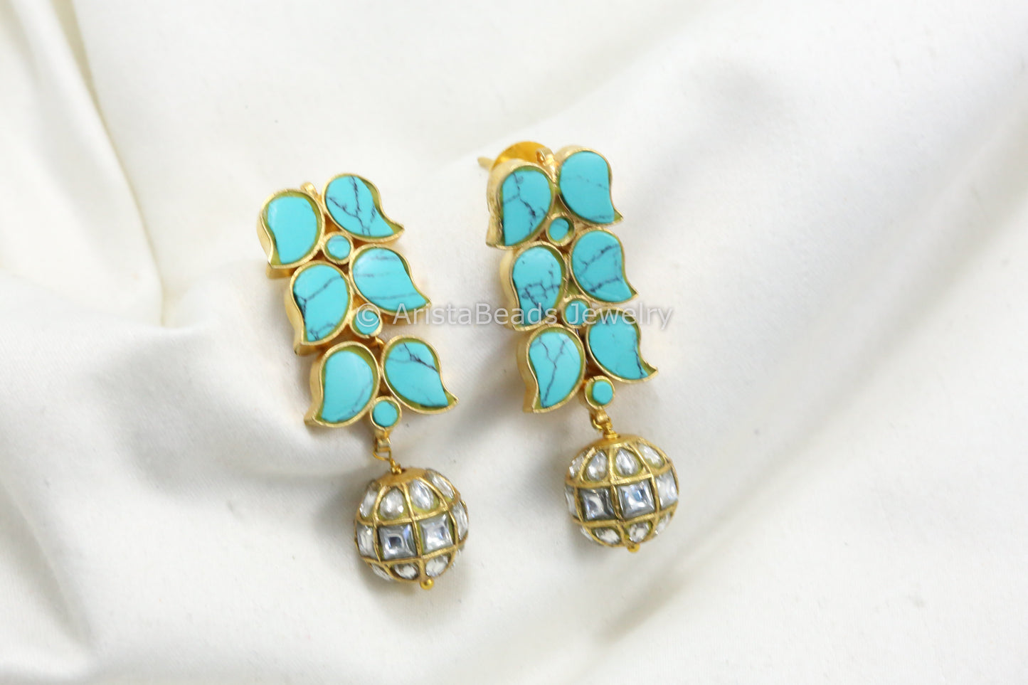 Jadau Kundan Earrings -Turquoise Clear