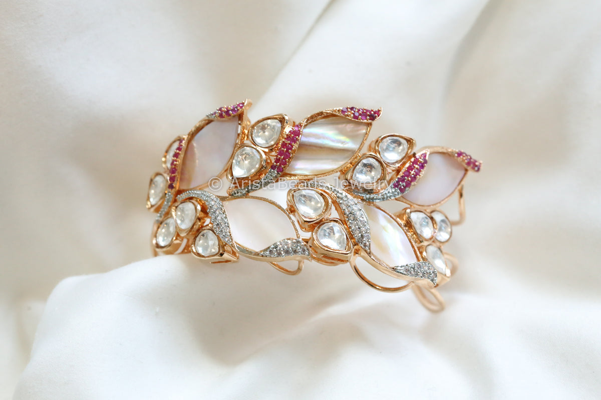 MOP, CZ & Kundan Gold Bracelet (Adjustable)